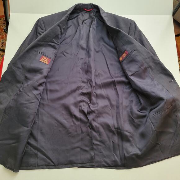 Jos A. Bank 2 PC 100% Wool Dark Charcoal Gray Plaid 2 Button Suit 46R Pant 38/32 - Picture 4 of 11